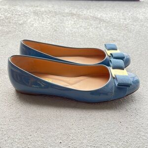 Salvatore Ferragamo Blue Vara Bow Flats - Size 5.5